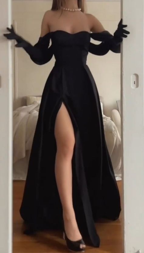 Black A line Long Evening Dress with Split Unique Formal Dresses SP621