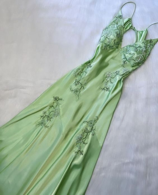 A Line Sage Green Satin Prom Dresses Birthday Outfit SP635