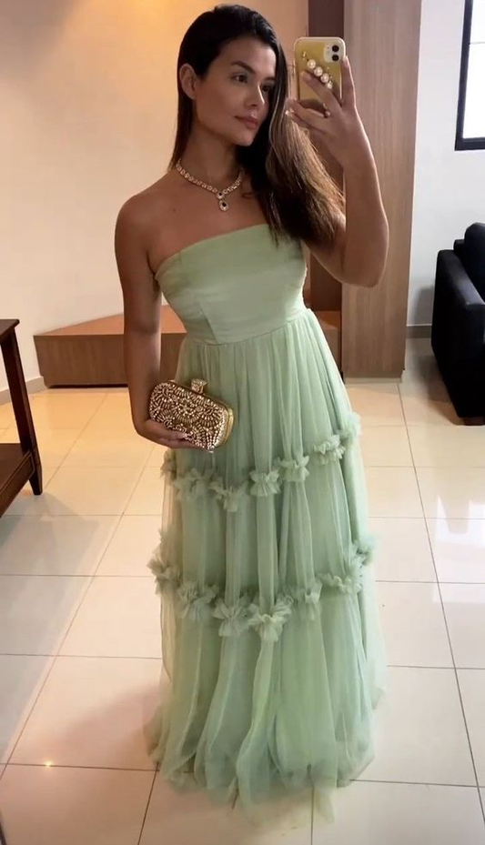 Elegant Long Mint Green Strapless Prom Dress Birthday Outfits SP695