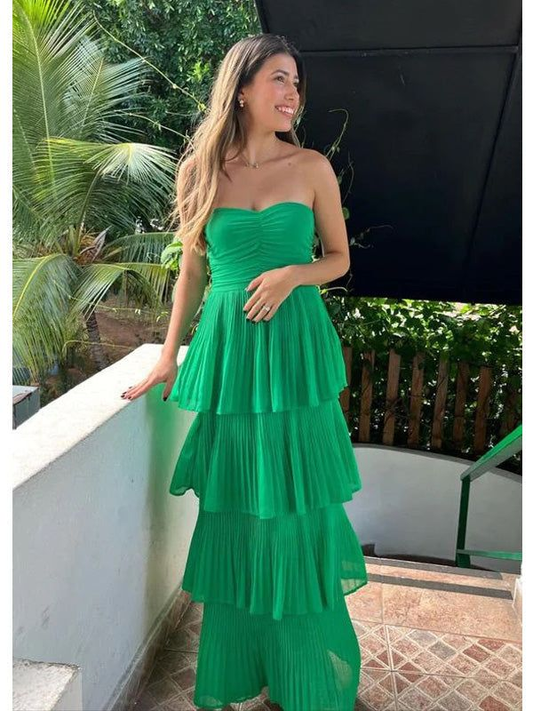 Green A line Strapless Party Prom Dresses Long Prom Dress SP697